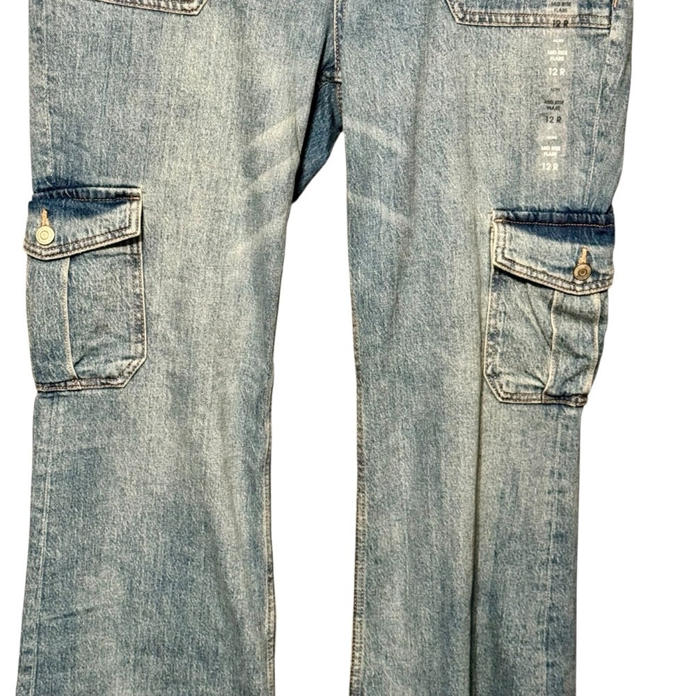 Aeropostale New Mid Rise Flare Cargo Wide Leg Patch Pocket Denim Jeans - Picture 7 of 16